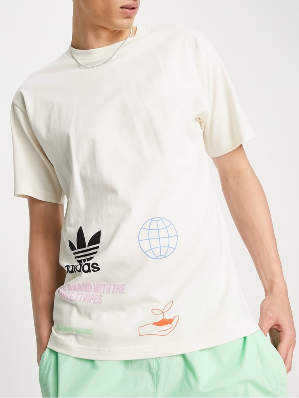 Adidas “Made with Nature” Multi Logo Tee in Ivory White 100% Organic Cotton